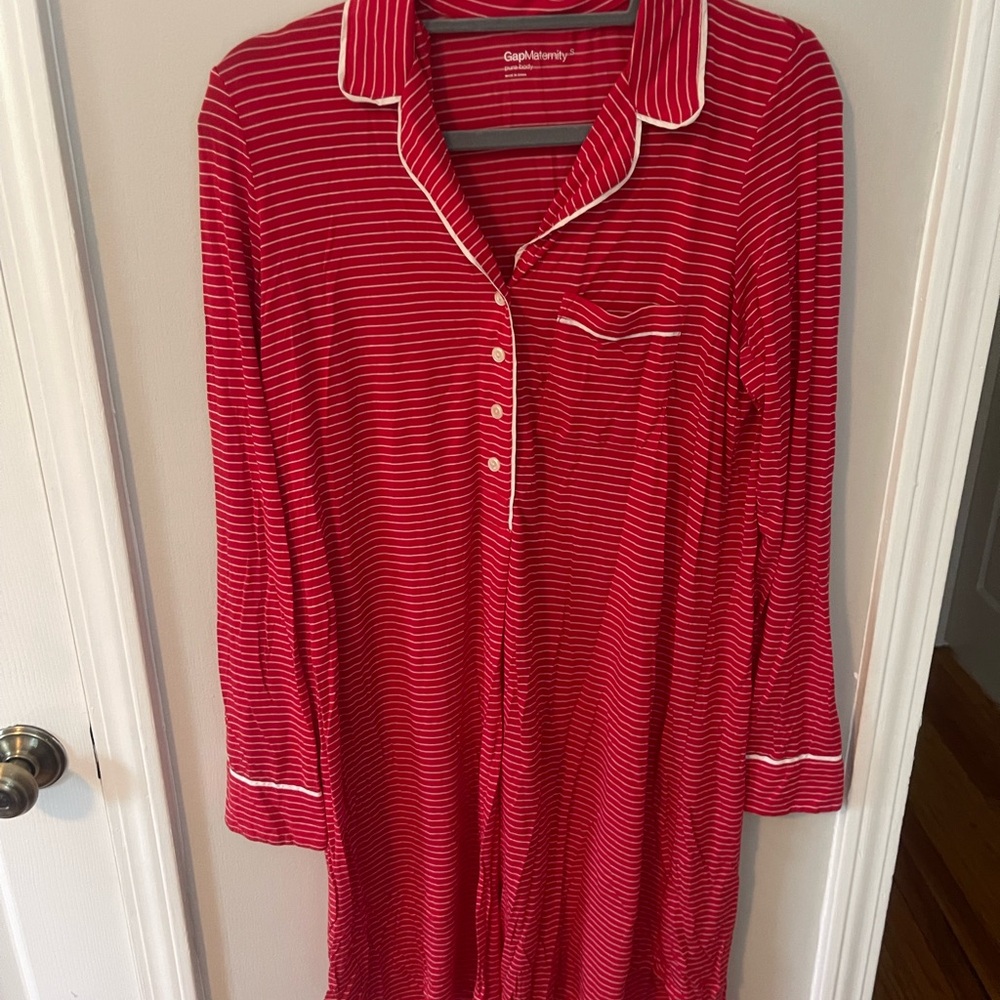 GAP Maternity Red Striped Sleep Dress with Classic Piping